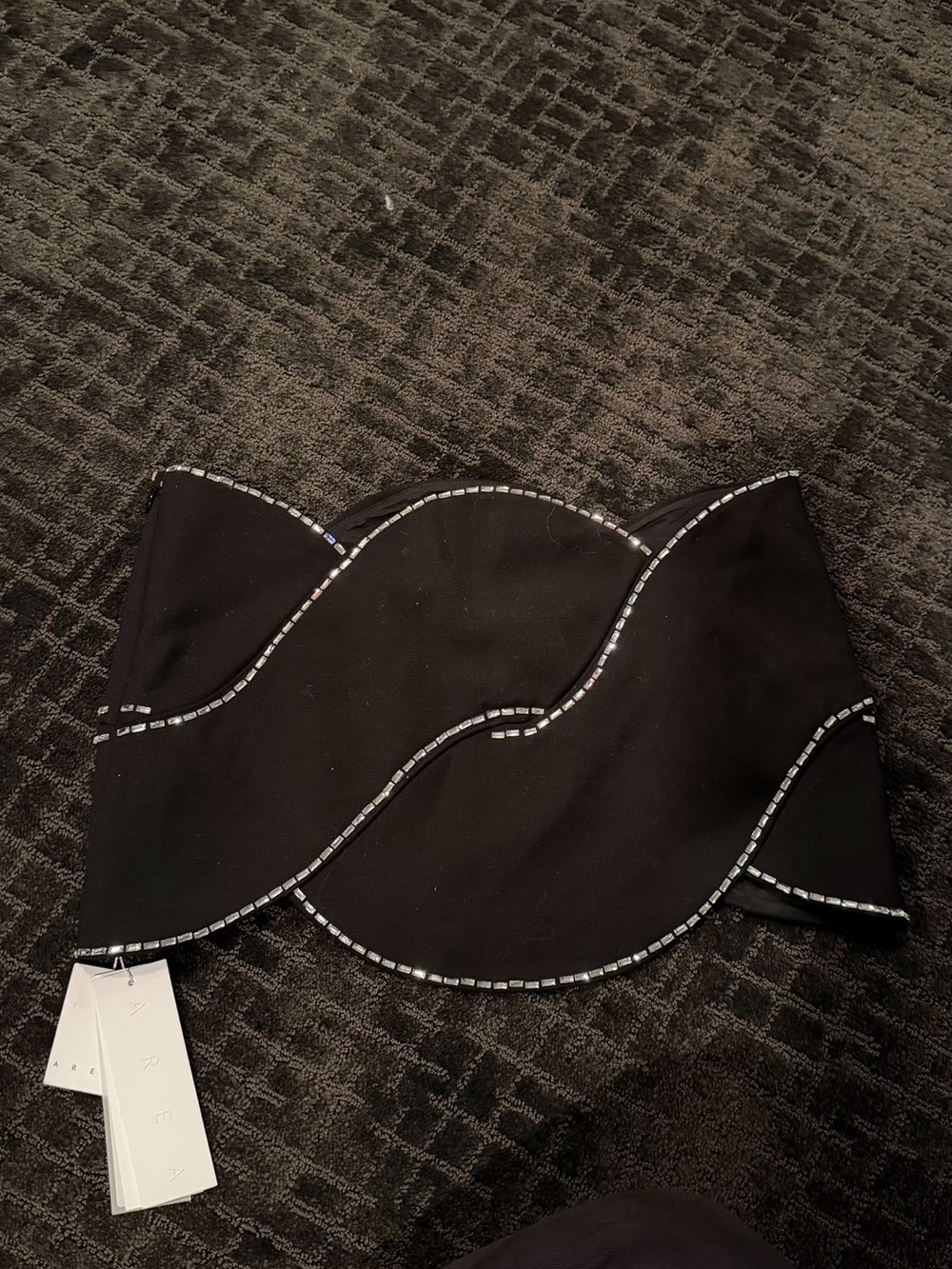 AREA Black Asymmetrical Beaded Wave Skirt
